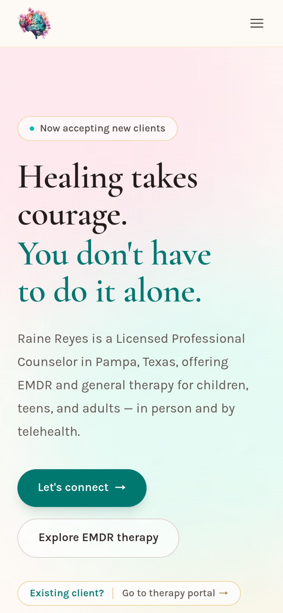 The Raine Reyes Counseling website on a phone